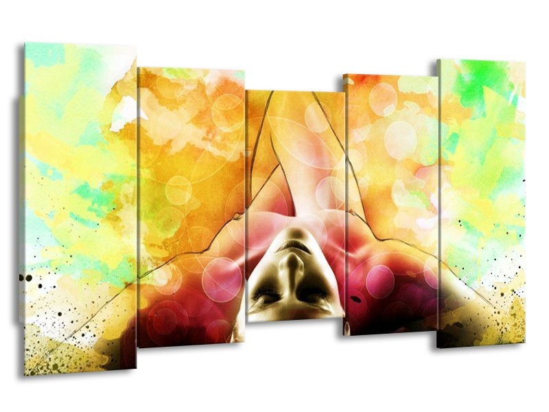 Glas schilderij Vrouw | Geel, Groen, Rood | 150x80cm 5Luik