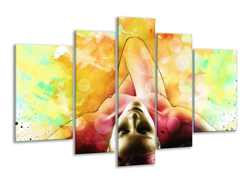 Glas schilderij Vrouw | Geel, Groen, Rood | 170x100cm 5Luik