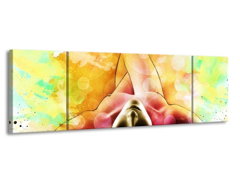 Canvas schilderij Vrouw | Geel, Groen, Rood | 170x50cm 3Luik