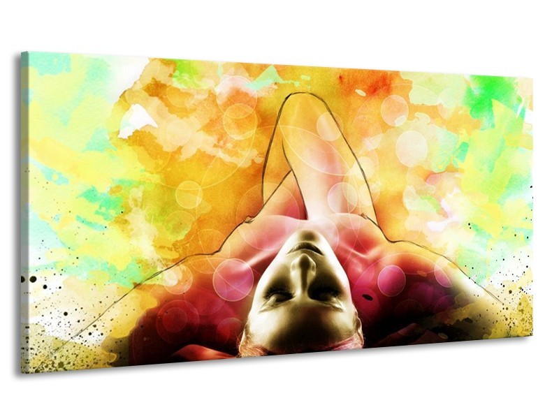Canvas schilderij Vrouw | Geel, Groen, Rood | 170x90cm 1Luik