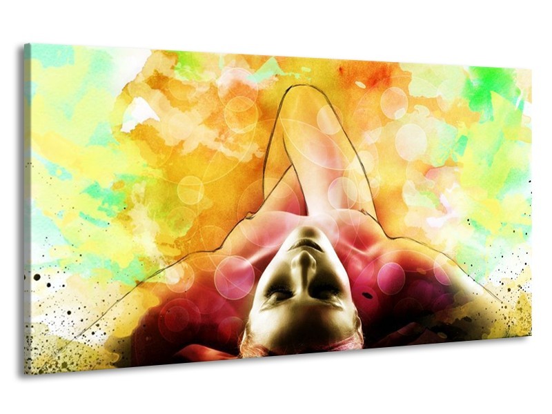 Canvas schilderij Vrouw | Geel, Groen, Rood | 190x100cm 1Luik