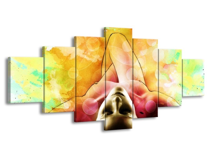 Glas schilderij Vrouw | Geel, Groen, Rood | 210x100cm 7Luik