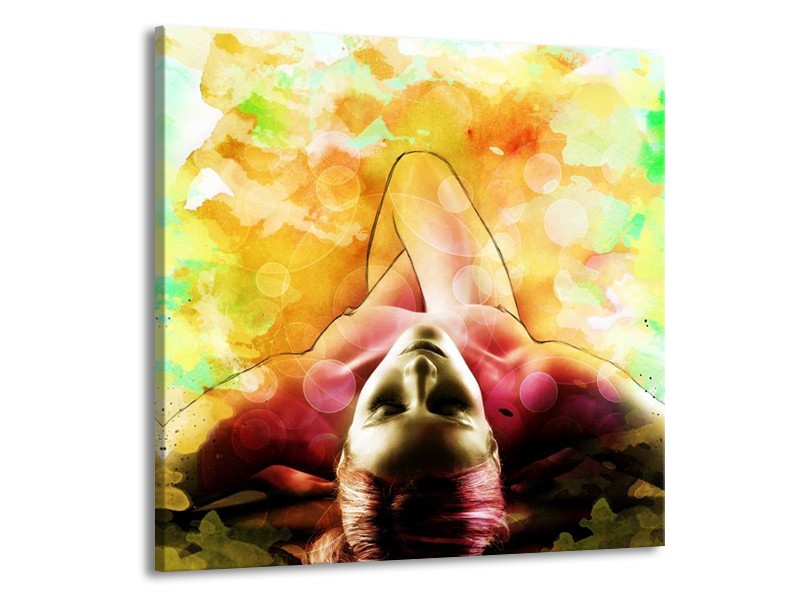 Glas schilderij Vrouw | Geel, Groen, Rood | 50x50cm 1Luik
