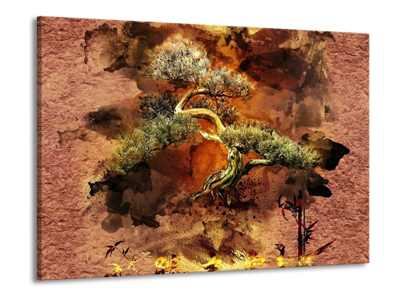Canvas schilderij Bonsai | Groen, Bruin, Zwart | 100x70cm 1Luik