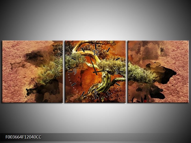 Klok schilderij Bonsai | Groen, Bruin, Zwart | 120x40cm 3Luik