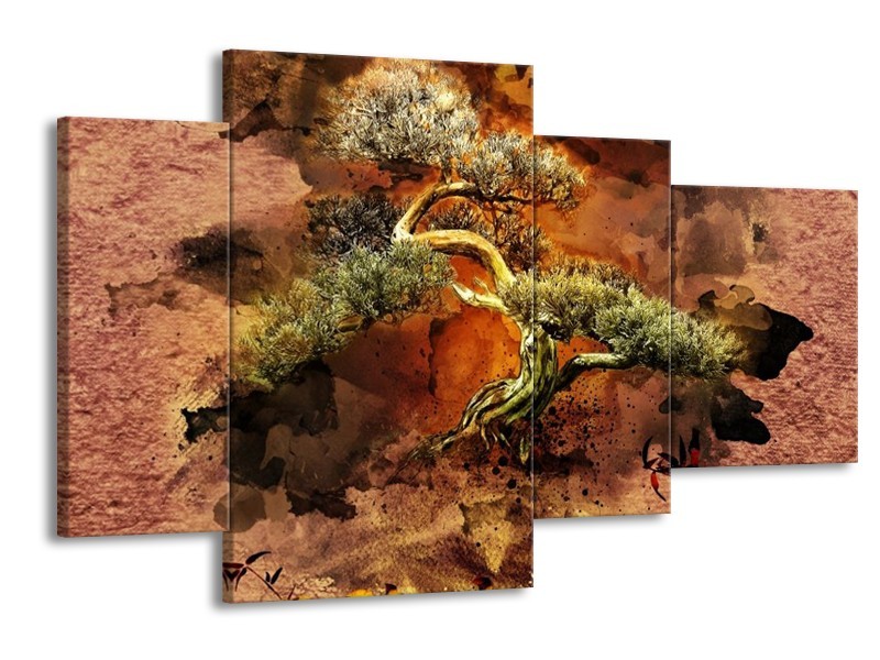 Glas schilderij Bonsai | Groen, Bruin, Zwart | 120x75cm 4Luik