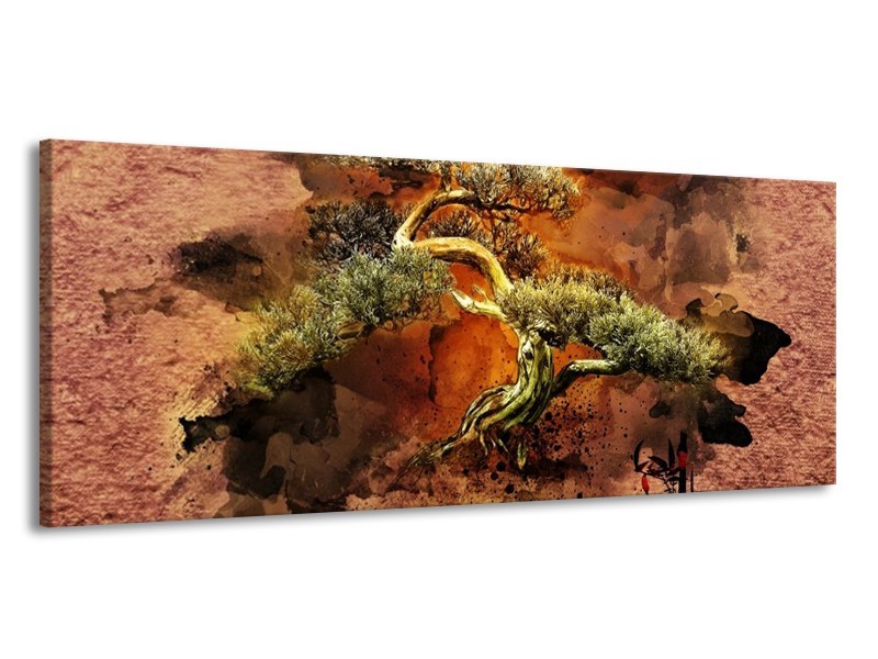 Canvas schilderij Bonsai | Groen, Bruin, Zwart | 145x58cm 1Luik