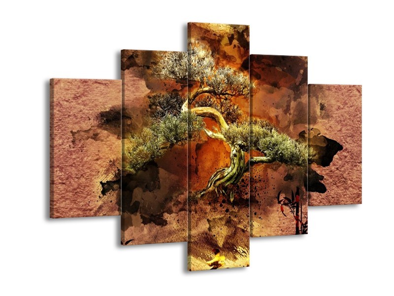 Canvas schilderij Bonsai | Groen, Bruin, Zwart | 150x105cm 5Luik