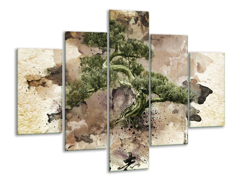 Canvas schilderij Bonsai | Groen, Wit | 100x70cm 5Luik