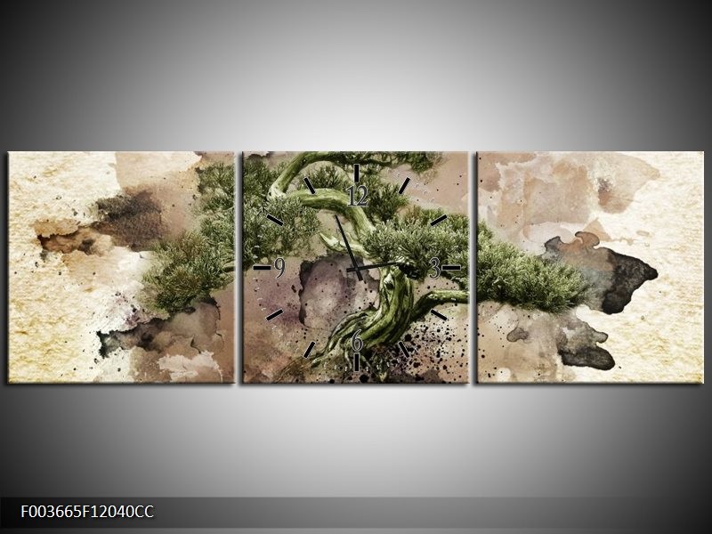 Klok schilderij Bonsai | Groen, Wit | 120x40cm 3Luik