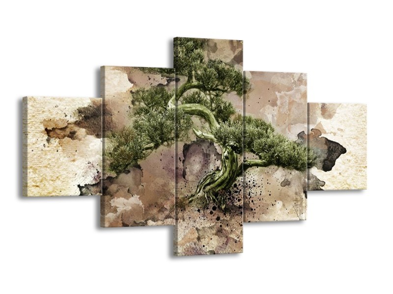 Canvas schilderij Bonsai | Groen, Wit | 125x70cm 5Luik