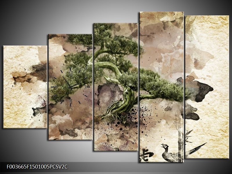 Klok schilderij Bonsai | Groen, Wit | 150x100cm 5Luik