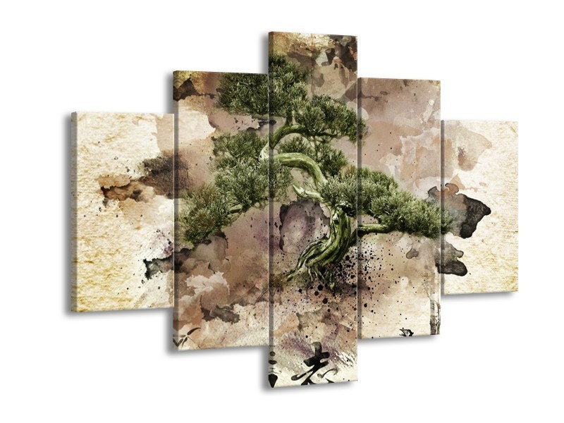 Canvas schilderij Bonsai | Groen, Wit | 150x105cm 5Luik