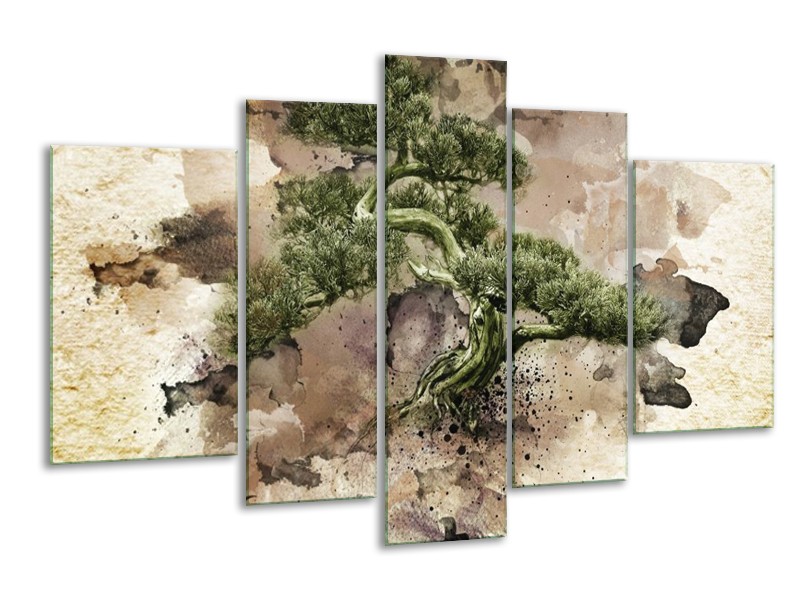 Canvas schilderij Bonsai | Groen, Wit | 170x100cm 5Luik