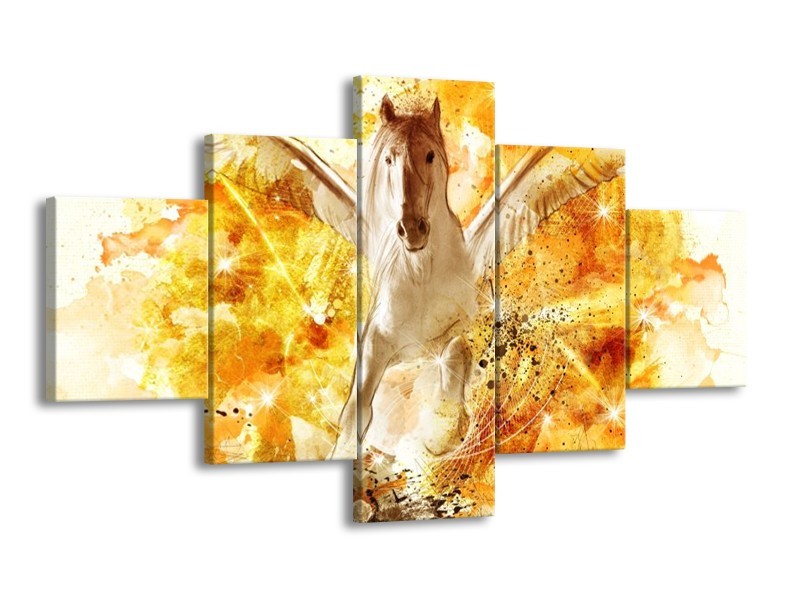 Canvas schilderij Paard | Geel, Wit, Goud | 125x70cm 5Luik