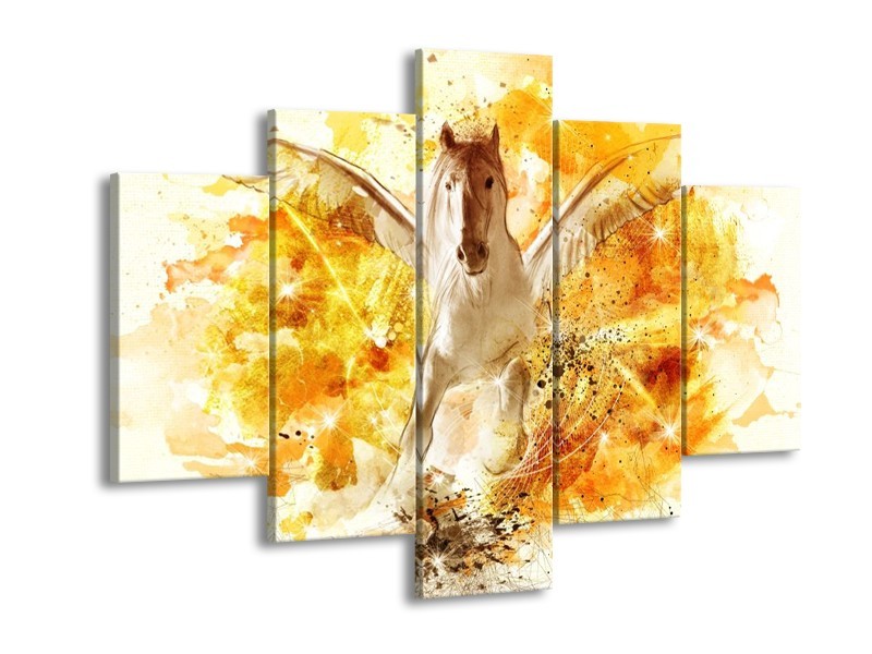 Canvas schilderij Paard | Geel, Wit, Goud | 150x105cm 5Luik