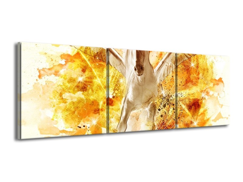 Canvas schilderij Paard | Geel, Wit, Goud | 150x50cm 3Luik