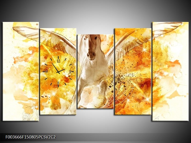 Klok schilderij Paard | Geel, Wit, Goud | 150x80cm 5Luik
