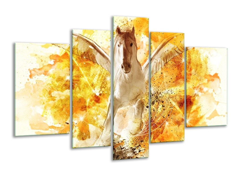 Canvas schilderij Paard | Geel, Wit, Goud | 170x100cm 5Luik