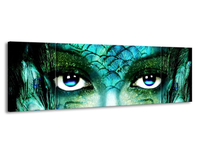 Canvas schilderij Gezicht | Blauw, Wit, Zwart | 170x50cm 3Luik