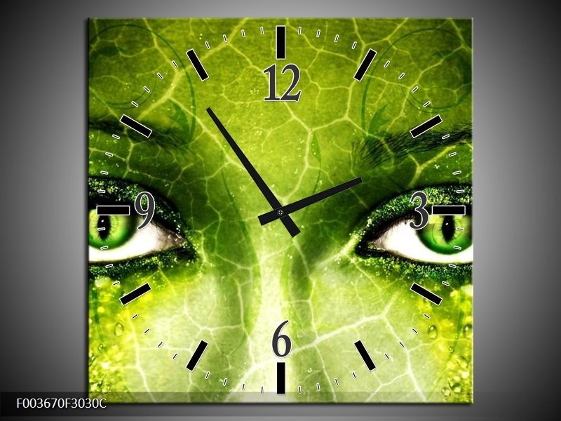 Klok schilderij Gezicht | Groen, Wit, Zwart | 30x30cm 1Luik