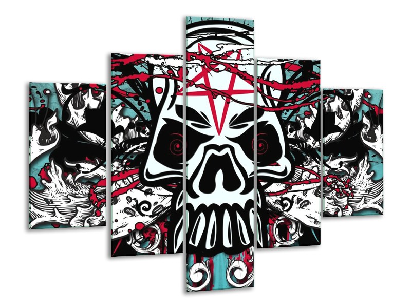 Glas schilderij Abstract | Blauw, Rood, Wit | 100x70cm 5Luik