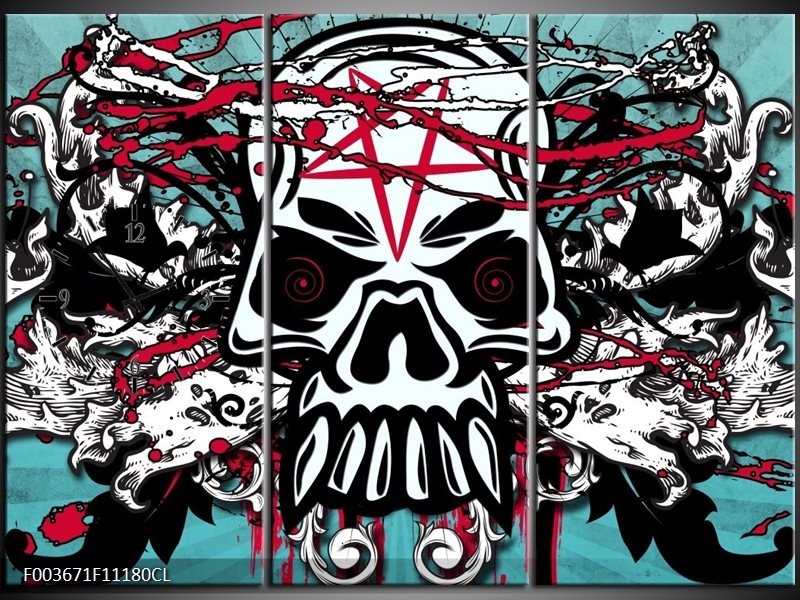 Klok schilderij Abstract | Blauw, Rood, Wit | 111x80cm 3Luik