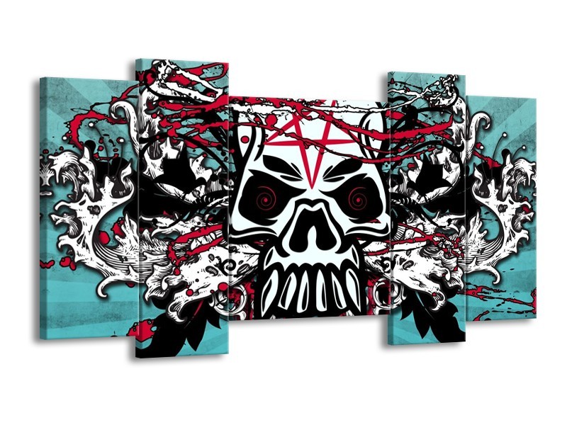 Canvas schilderij Abstract | Blauw, Rood, Wit | 120x65 5Luik