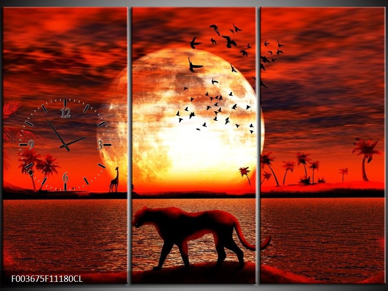 Klok schilderij Natuur | Rood, Wit, Zwart | 111x80cm 3Luik