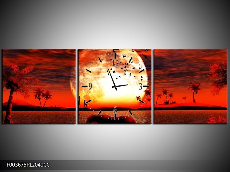 Klok schilderij Natuur | Rood, Wit, Zwart | 120x40cm 3Luik