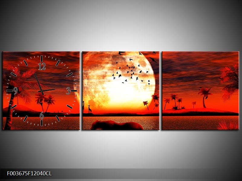 Klok schilderij Natuur | Rood, Wit, Zwart | 120x40cm 3Luik