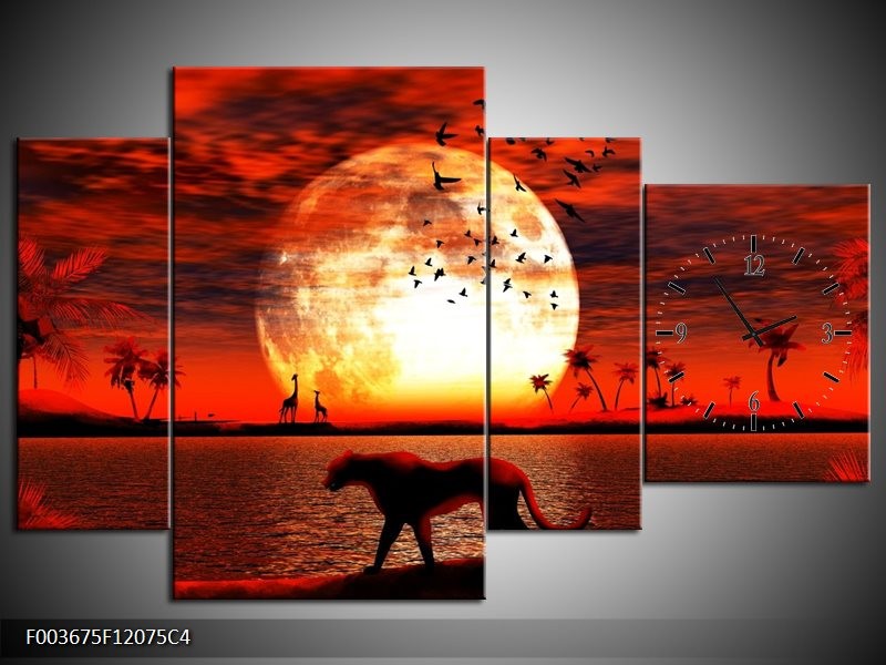 Klok schilderij Natuur | Rood, Wit, Zwart | 120x75cm 4Luik