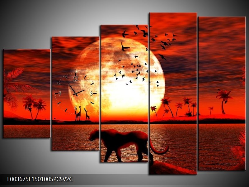 Klok schilderij Natuur | Rood, Wit, Zwart | 150x100cm 5Luik