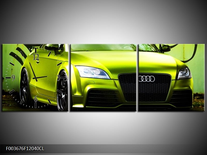 Klok schilderij Audi | Groen, Zwart | 120x40cm 3Luik