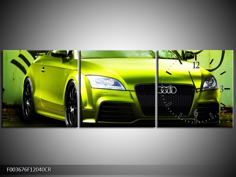 Klok schilderij Audi | Groen, Zwart | 120x40cm 3Luik