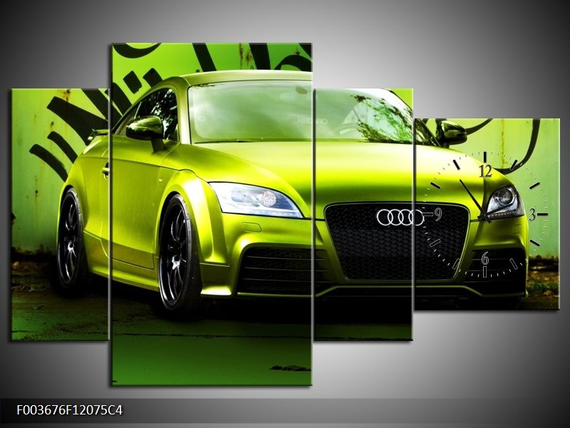Klok schilderij Audi | Groen, Zwart | 120x75cm 4Luik