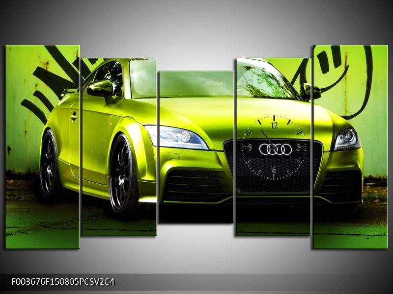 Klok schilderij Audi | Groen, Zwart | 150x80cm 5Luik