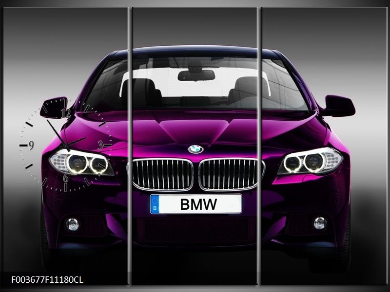 Klok schilderij BMW | Paars, Grijs, Zwart | 111x80cm 3Luik