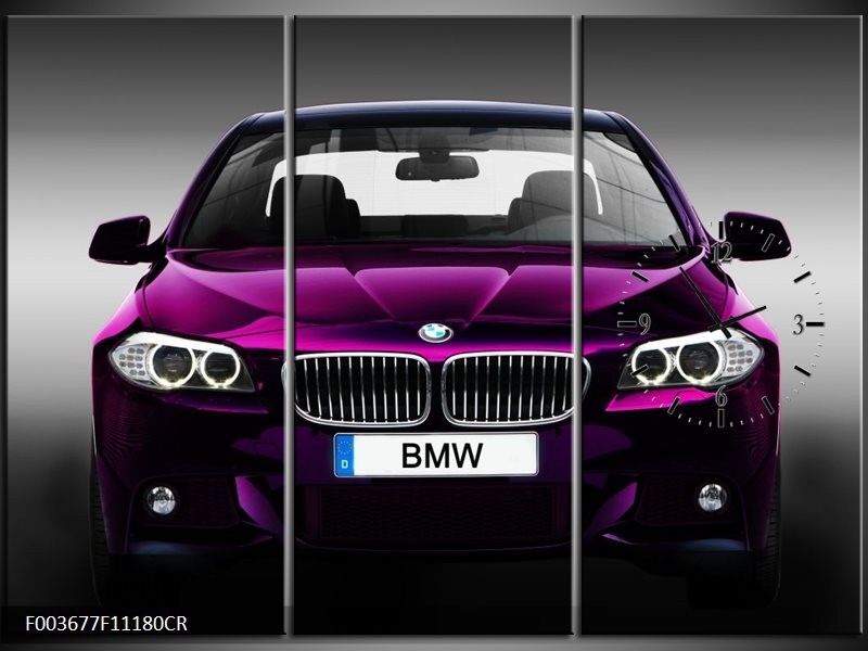 Klok schilderij BMW | Paars, Grijs, Zwart | 111x80cm 3Luik