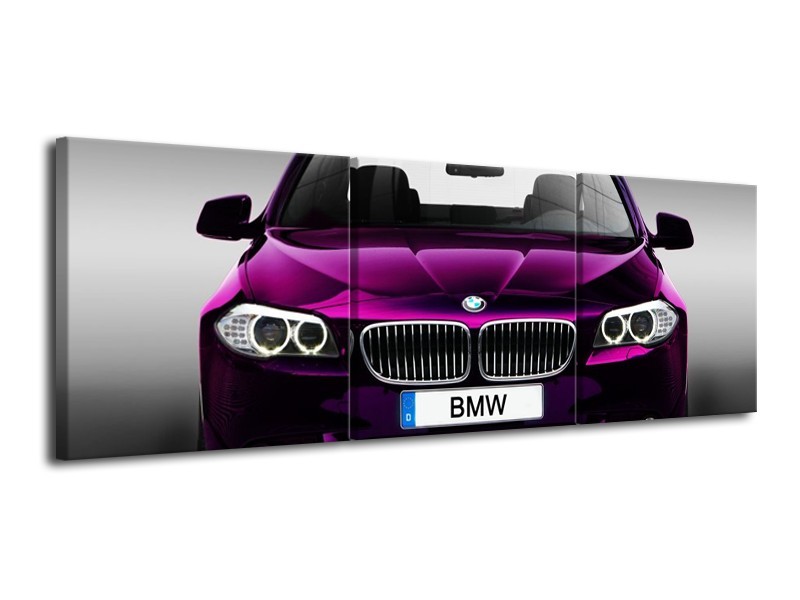 Glas schilderij BMW | Paars, Grijs, Zwart | 120x40cm 3Luik