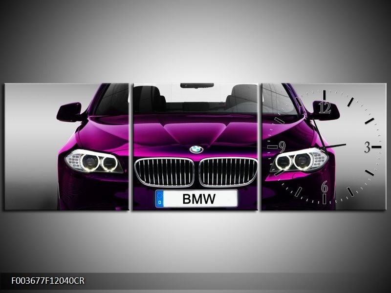 Klok schilderij BMW | Paars, Grijs, Zwart | 120x40cm 3Luik