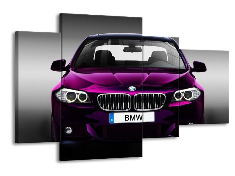 Glas schilderij BMW | Paars, Grijs, Zwart | 120x75cm 4Luik