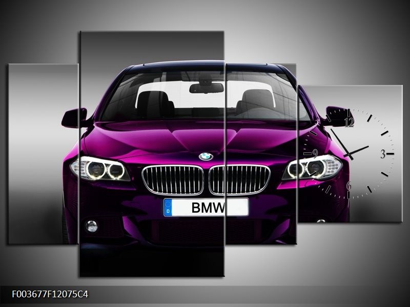Klok schilderij BMW | Paars, Grijs, Zwart | 120x75cm 4Luik