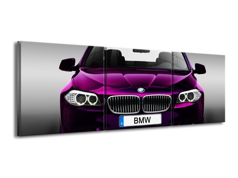 Glas schilderij BMW | Paars, Grijs, Zwart | 150x50cm 3Luik