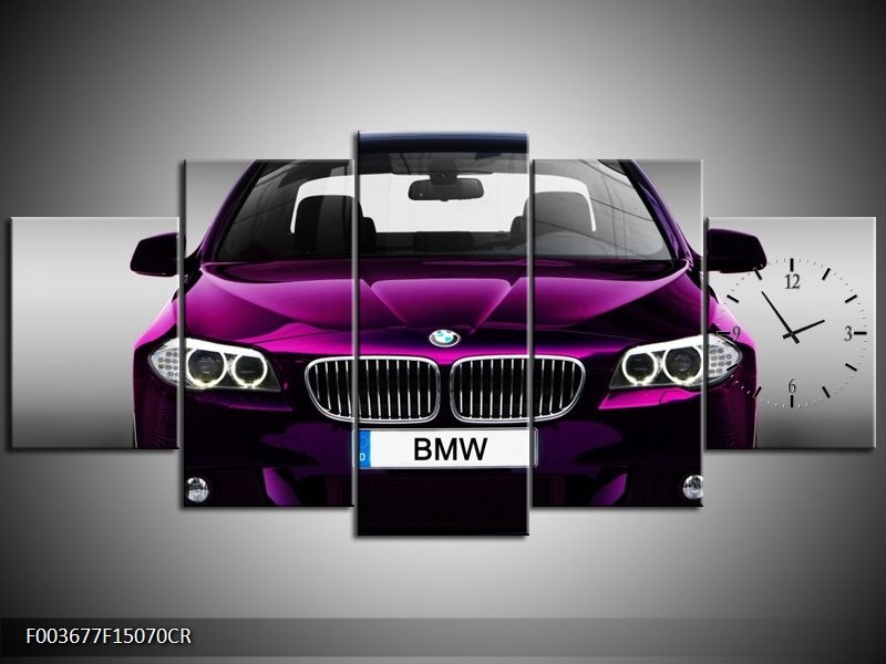 Klok schilderij BMW | Paars, Grijs, Zwart | 150x70cm 5Luik