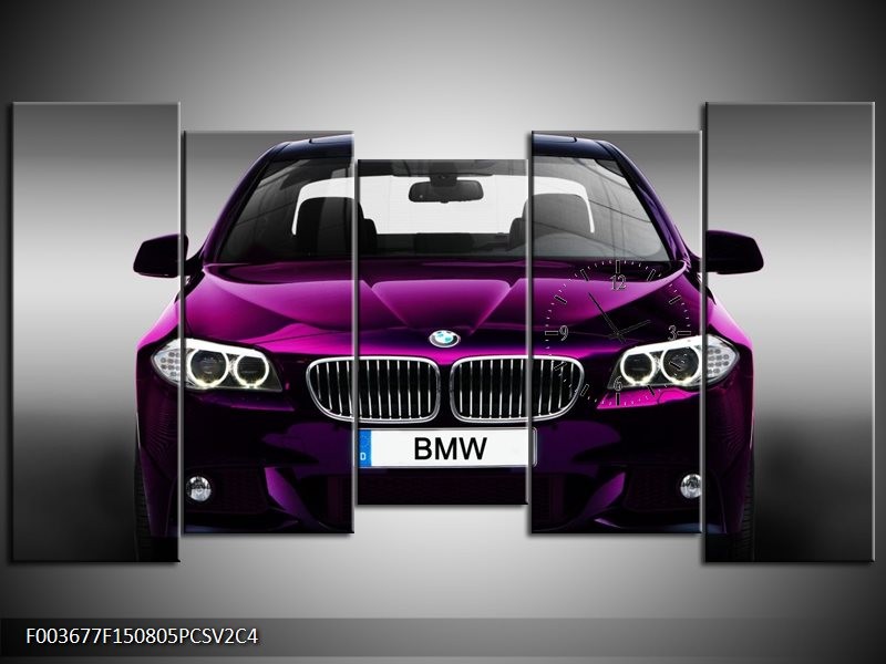 Klok schilderij BMW | Paars, Grijs, Zwart | 150x80cm 5Luik