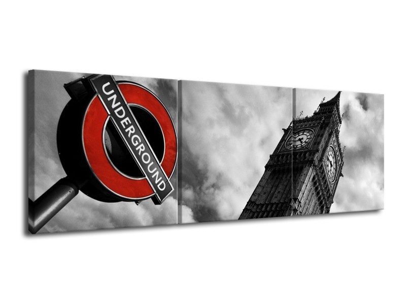 Canvas schilderij Londen | Grijs, Zwart, Rood | 120x40cm 3Luik