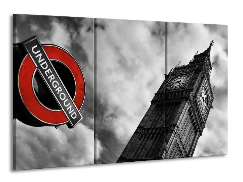 Canvas schilderij Londen | Grijs, Zwart, Rood | 165x100cm 3Luik