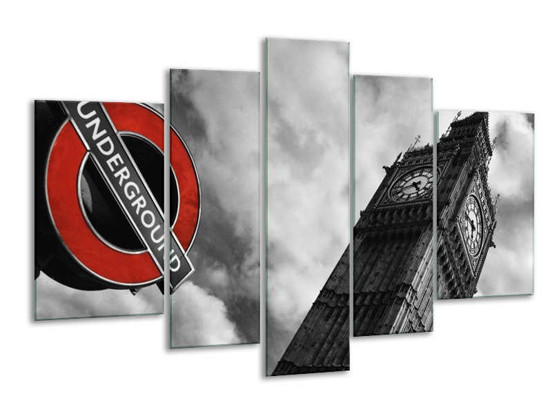 Canvas schilderij Londen | Grijs, Zwart, Rood | 170x100cm 5Luik