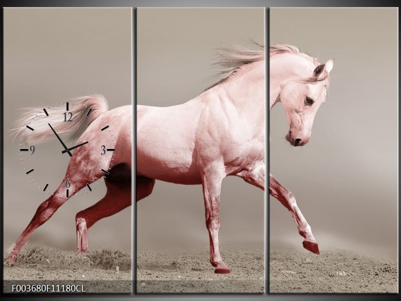 Klok schilderij Paard | Roze, Grijs | 111x80cm 3Luik